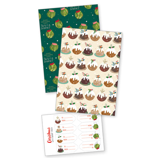 Festive Food Christmas Gift Wrap - 4 Sheets with stickers