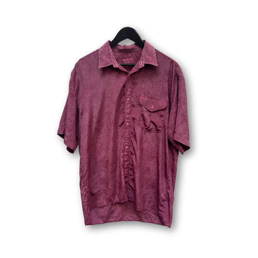 BASAK Creation Maroon Silk Short Sleeve Shirt - #1008 - DEBRA Online