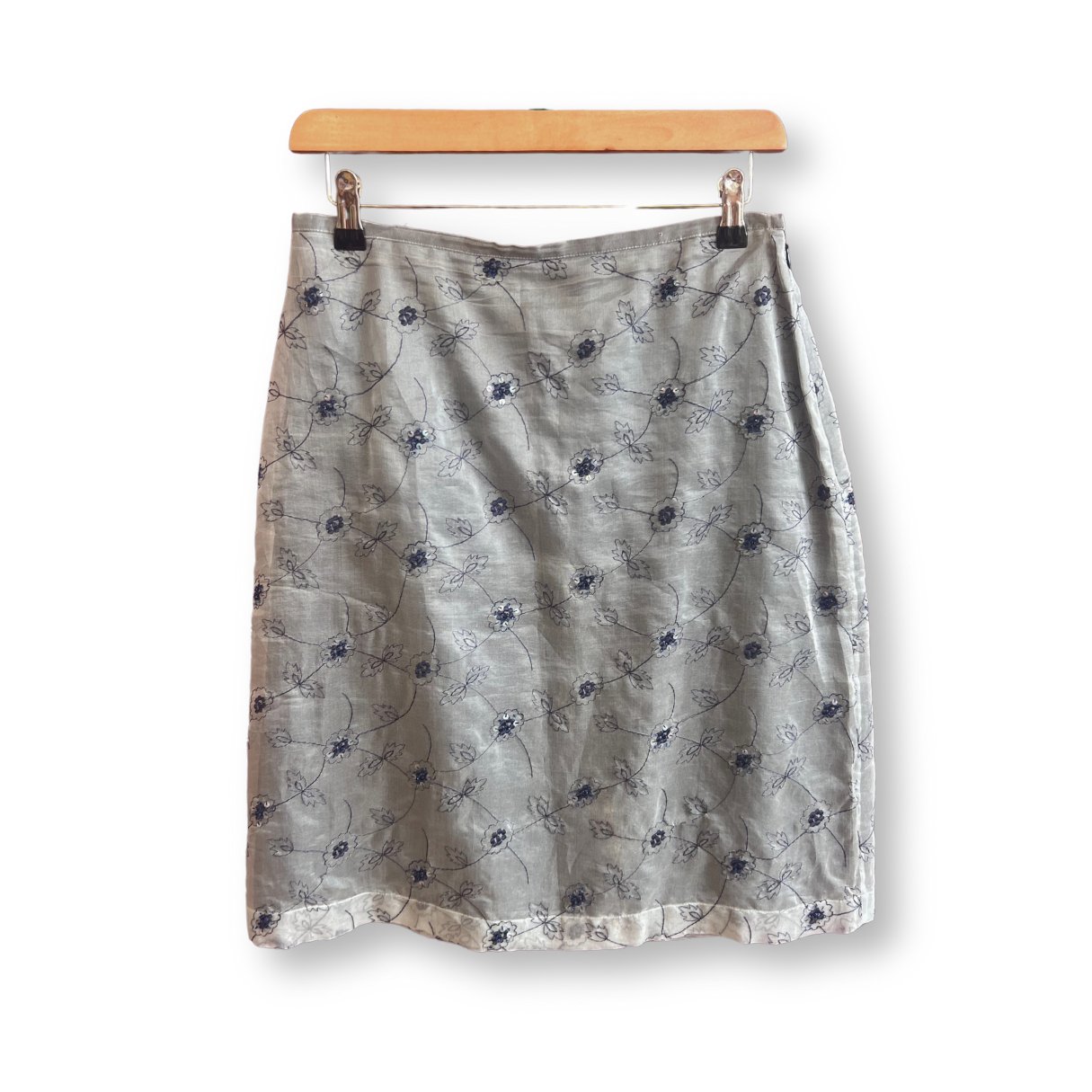 Boden Floral Grey Embroidered Silk Mini Skirt - #1101 - DEBRA Online