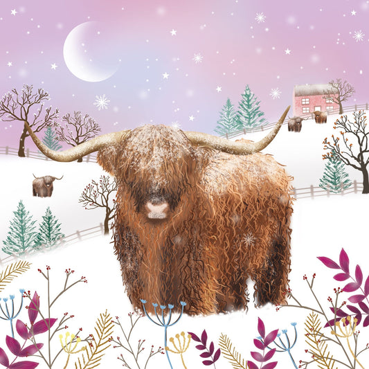 Bonnie Highland Cow In Snow DEBRA Charity Christmas Cards (Pack of 10) - DEBRA Online