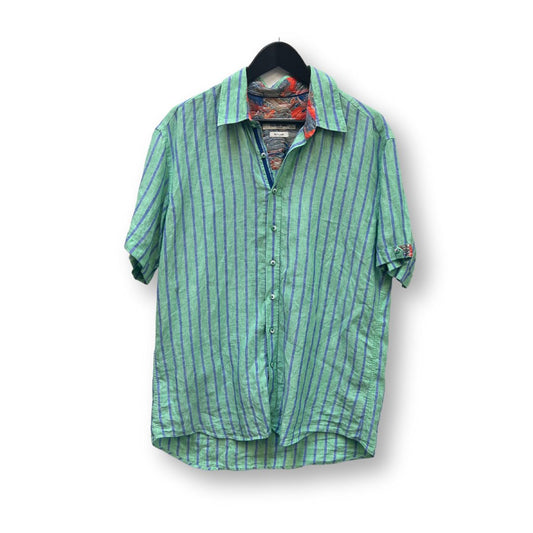 Claudio Luigi Green Striped Linen Shirt - #1008 - DEBRA Online