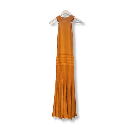 CY Sleeveless Fitted Deep Orange Metallic Maxi Dress - #1008 - DEBRA Online