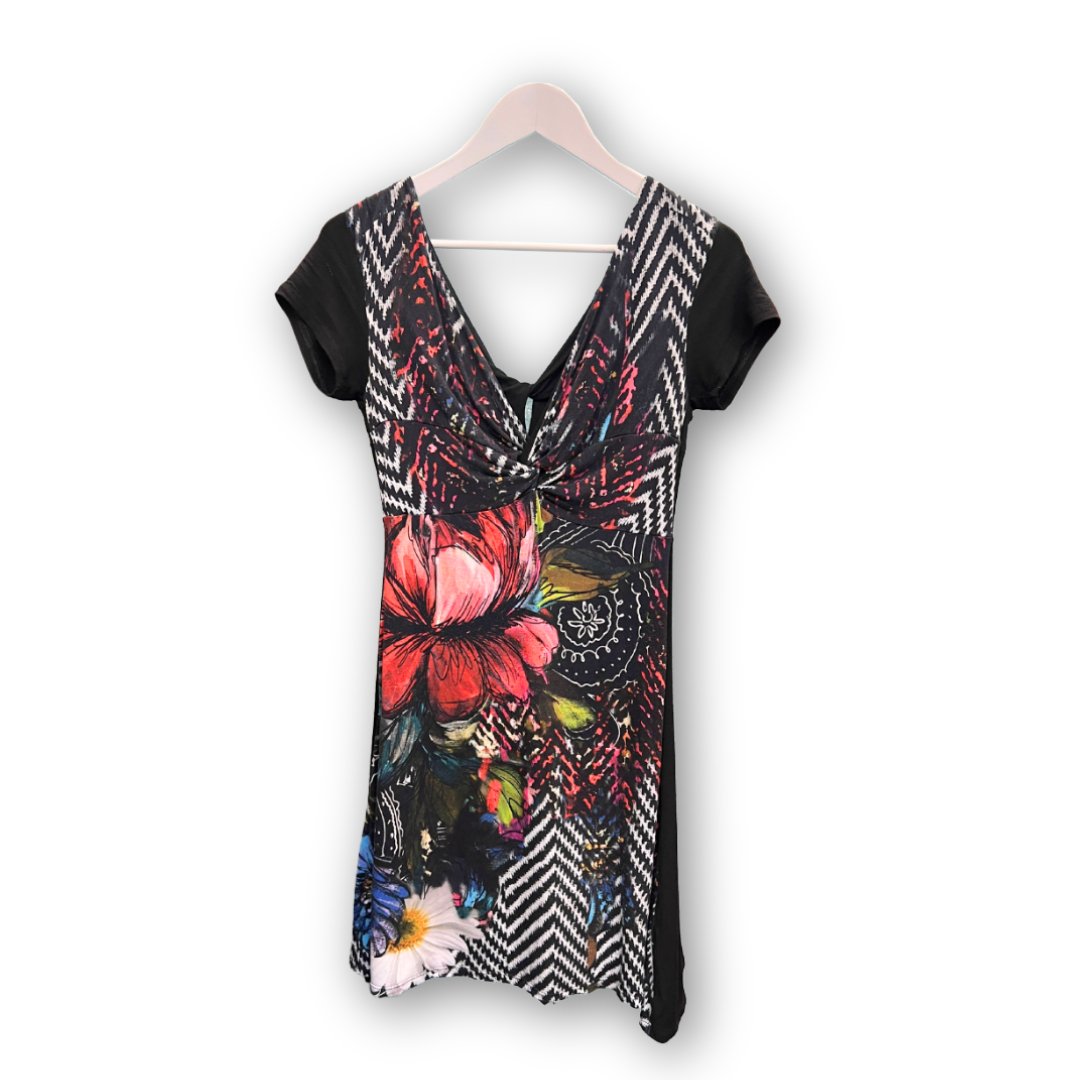 Desigual Black Floral Cap Sleeves A - Line Dress - #1008 - DEBRA Online