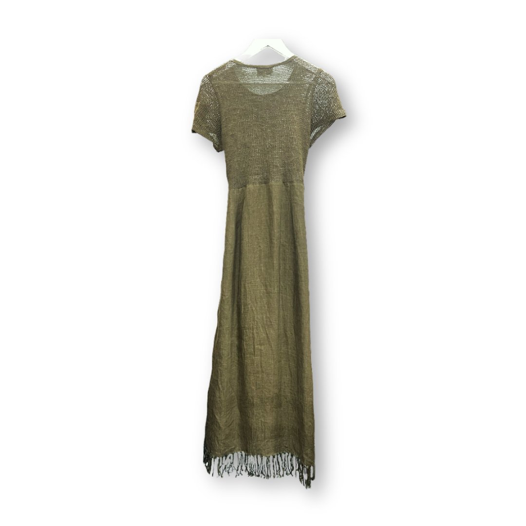 Didier Parakian Olive Green Linen Maxi Dress - #1008 - DEBRA Online