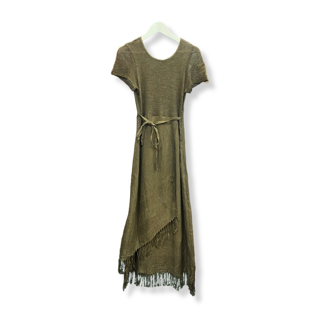 Didier Parakian Olive Green Linen Maxi Dress - #1008 - DEBRA Online