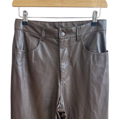 H&M Brown Faux Leather Wide Leg Trousers - #1101 - DEBRA Online