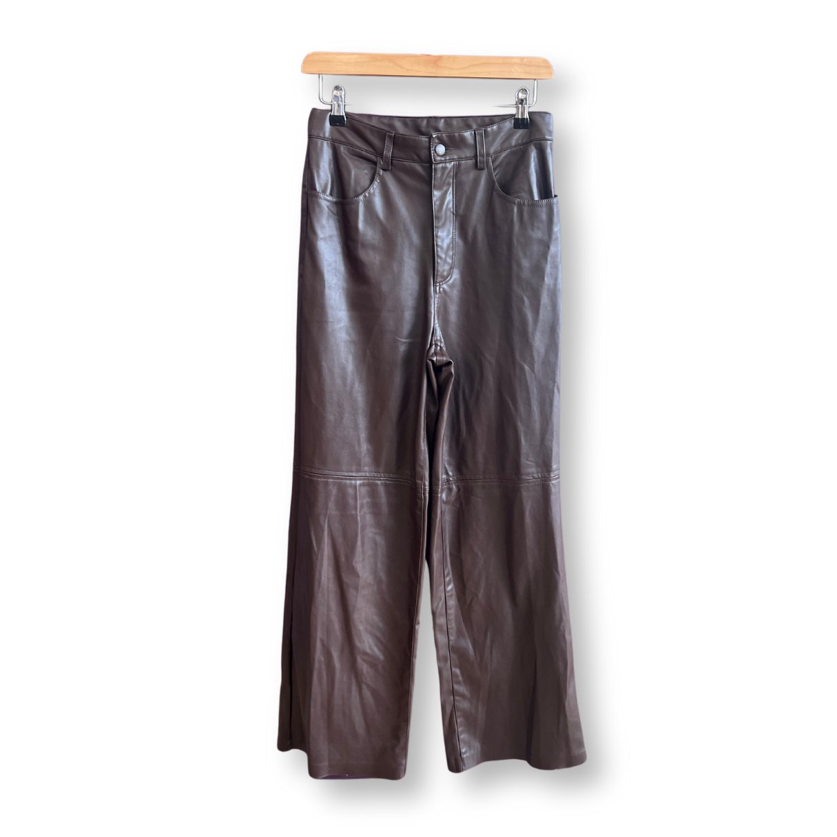 H&M Brown Faux Leather Wide Leg Trousers - #1101 - DEBRA Online