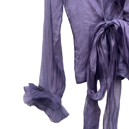 NARACAMICIE Purple Sheer Ruffled Blouse - #1008 - DEBRA Online