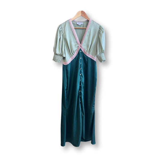 Never Fully Dressed Green and Pink Satin Maxi Dress - #1101 - DEBRA Online