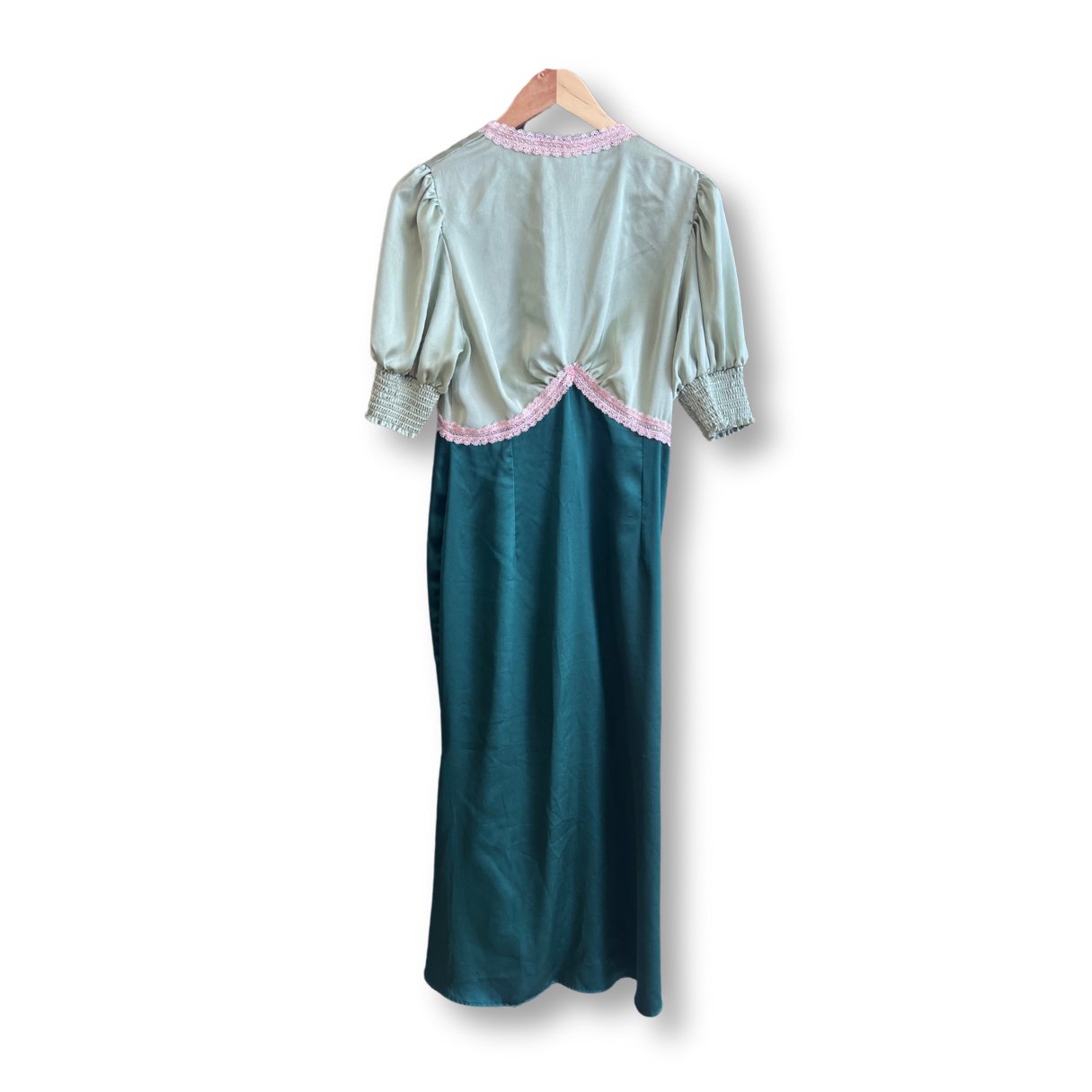 Never Fully Dressed Green and Pink Satin Maxi Dress - #1101 - DEBRA Online