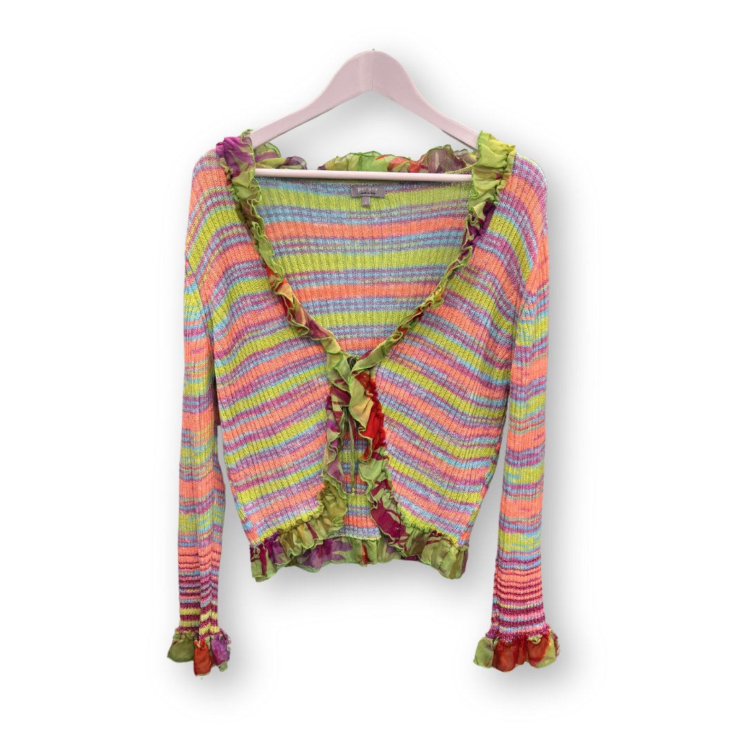 Per Una Colourful Striped Knit Ruffle Cardigan - #1008 - DEBRA Online