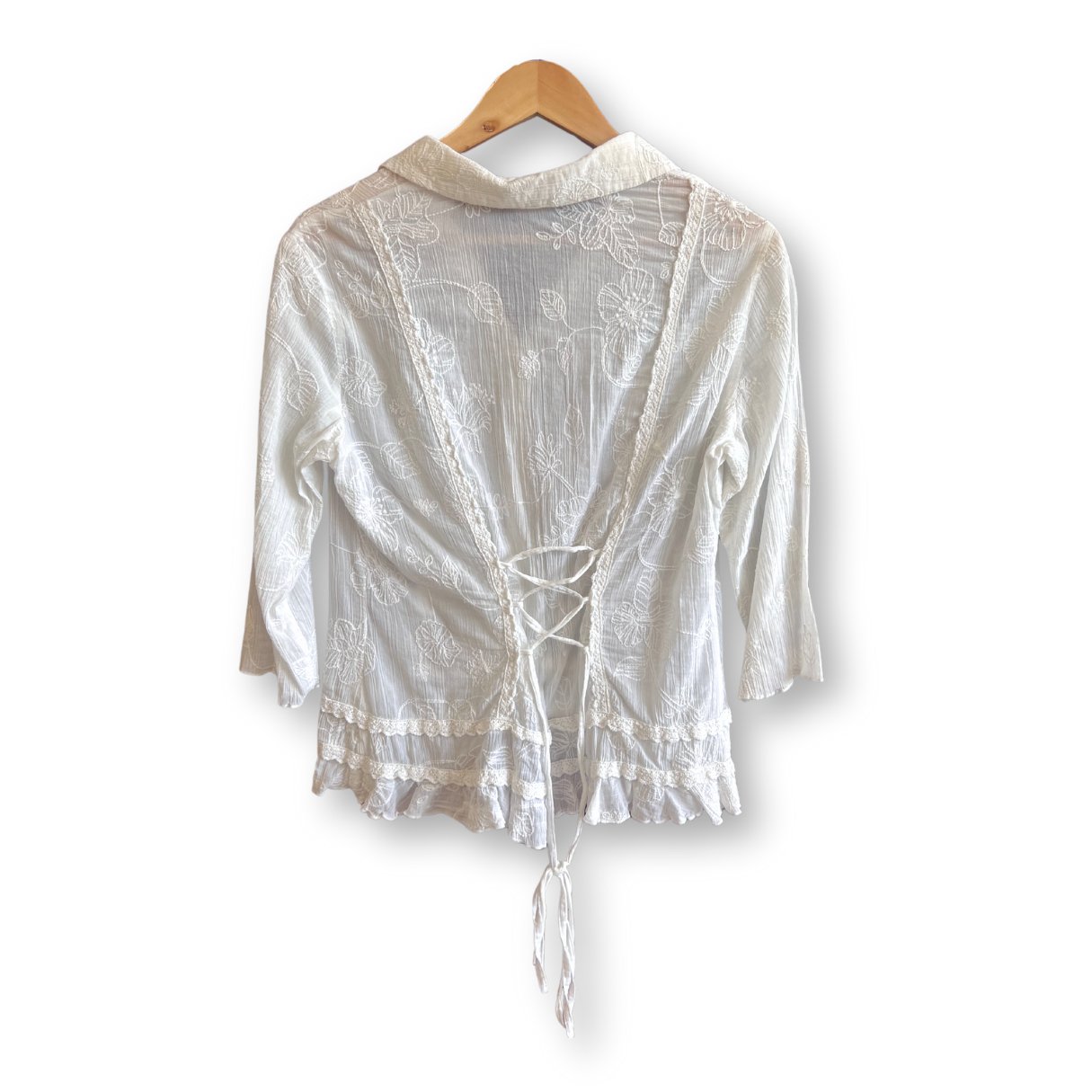 Per Una White Lace - Up Floral Blouse - #1101 - DEBRA Online