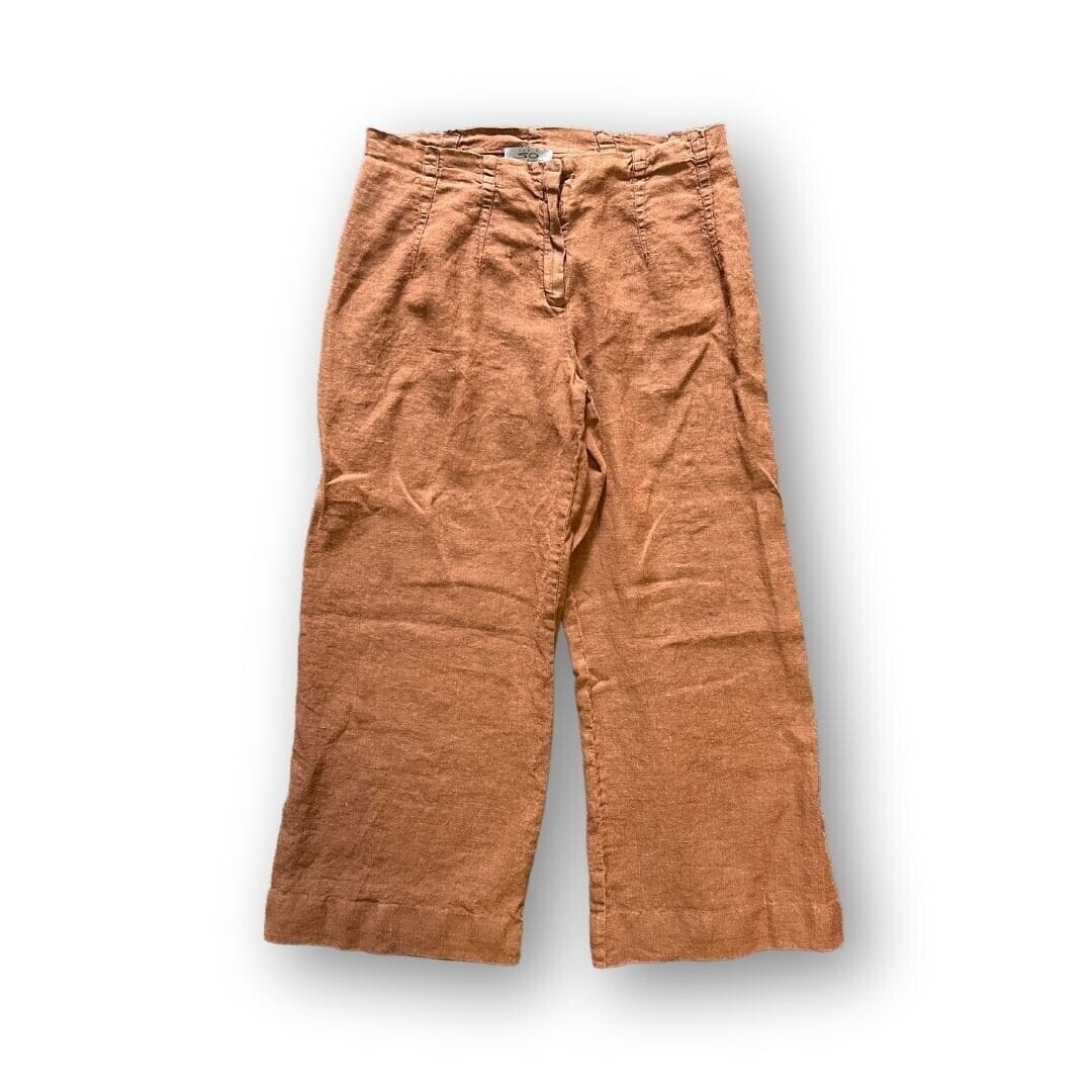 She Is So Orange Terracotta Brown Linen Cropped Wide Leg Trousers - DEBRA Online