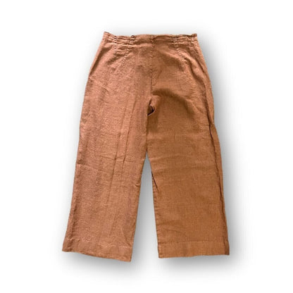 She Is So Orange Terracotta Brown Linen Cropped Wide Leg Trousers - DEBRA Online