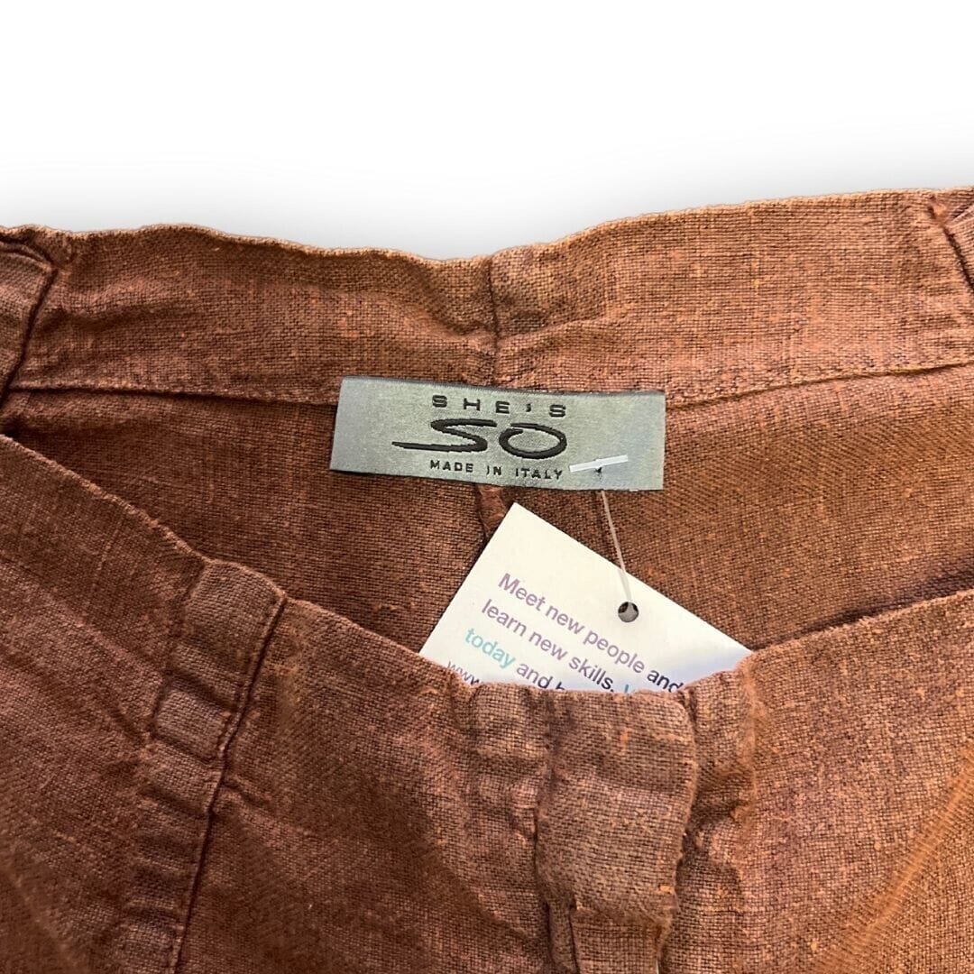 She Is So Orange Terracotta Brown Linen Cropped Wide Leg Trousers - DEBRA Online